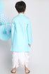 VASTRAMAY Aqua Blue Cotton Baap Beta Kurta Dhoti Set